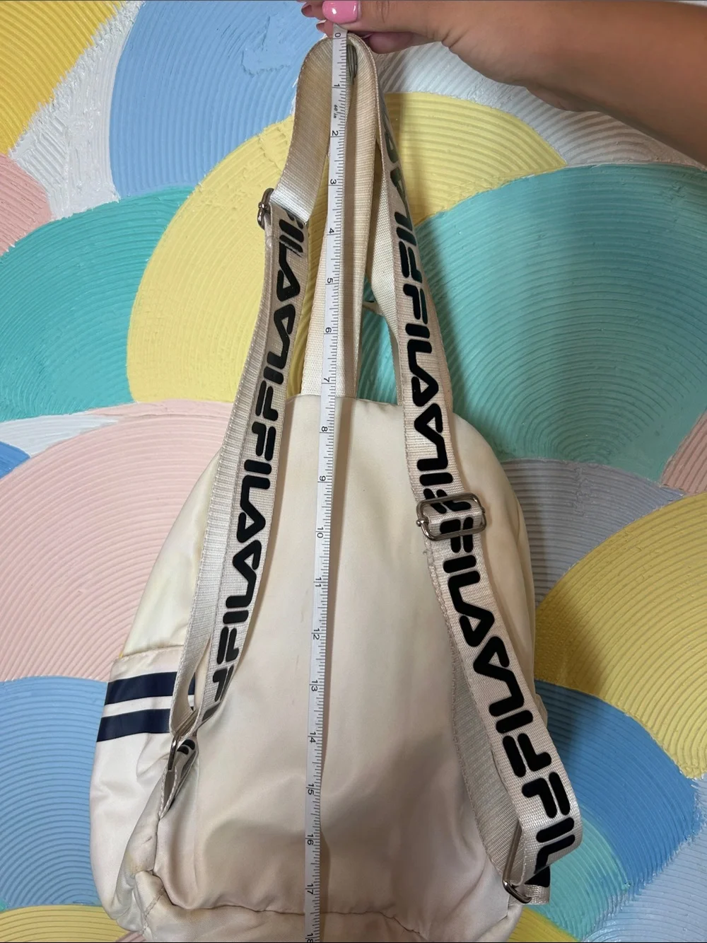 Fila Mini White Backpack with Navy and Red Logo Accents